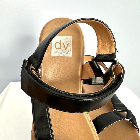 DV Dolce Vita Women’s Saedey Velcro Cork Platform Sandals 8 Black Adjustable - Picture 6 of 9